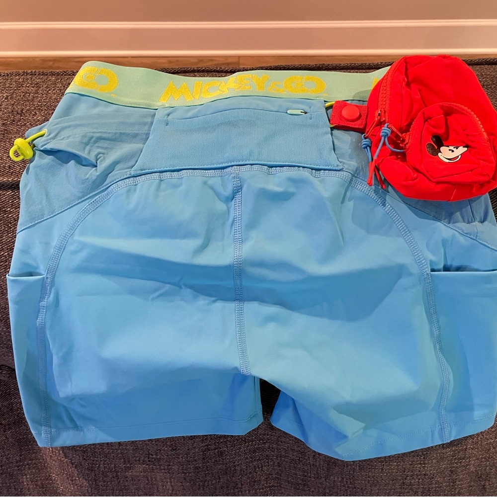 NWT Outdoor Voices Light Blue Athletic Shorts with Yellow Waistband - Medium